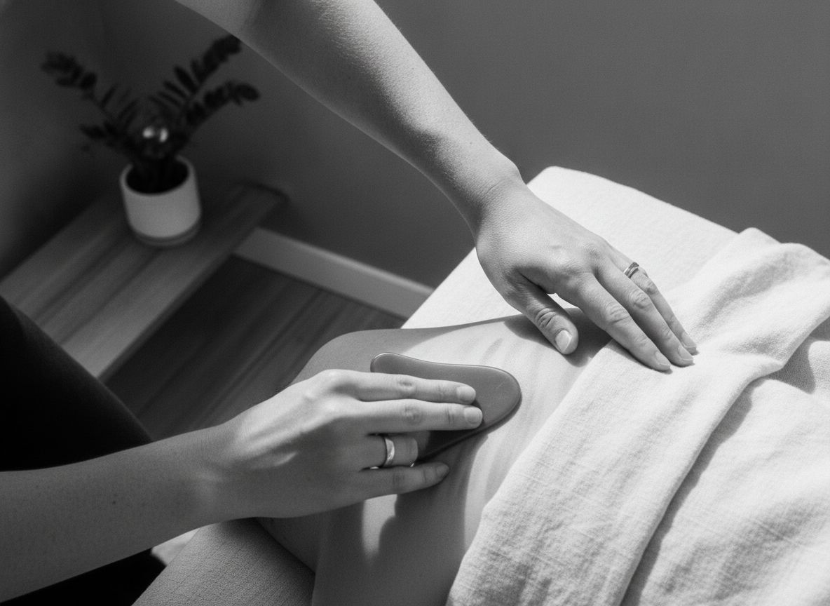 Therapist performing a gentle gua sha treatment on a client